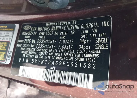 2015 Kia Sorento Lx from USA, damaged, VIN 5XYKT3A69FG631532